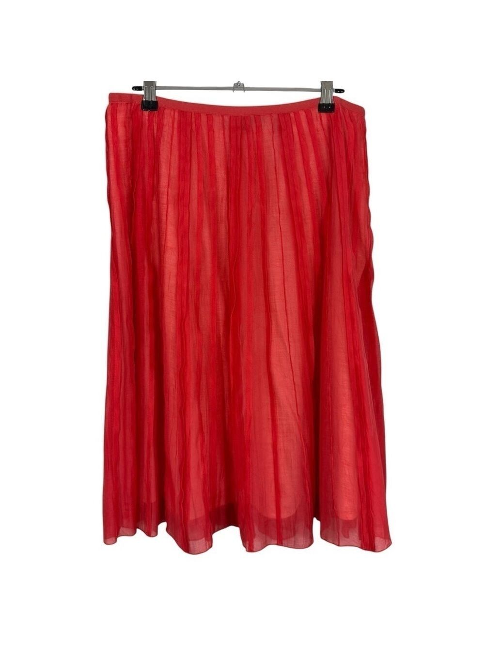 NIC+ZOE Faux Silk Midi Skirt Sz 6 Coral Pleated A-Line Summer Bright Fun VGUC